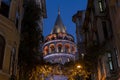 Galata Tower at Night, Beyoglu, Istanbul, Turkey Royalty Free Stock Photo