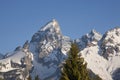 Telephoto view of snow-capped Grand Teton peaks Royalty Free Stock Photo