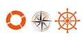 Marine horizontal pattern: compass, ship rudder, lifebuoy. Royalty Free Stock Photo