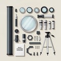Large objective lens with additional smaller lenses and eyepieces Royalty Free Stock Photo