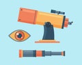 Telescope for astronomy science space discovery instrument vector illustration. Royalty Free Stock Photo