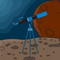 Telescope in blue and black cartoon style on planet design Royalty Free Stock Photo