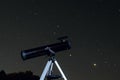 Telescope close-up under the starry dark night sky