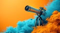 Telescope at colour vibrant background with copy space