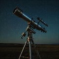 A telescope in the desert is pointed at the starry sky at night. Royalty Free Stock Photo
