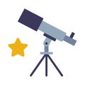 Telescope, Discovery and Explore Galaxy and Space Optical Device, Education and Astronomy Science Equipment Flat Style