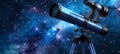 Telescope Exploring the Depths of Space, Starry Nebula Background for Astronomy and Galaxy Concept. Royalty Free Stock Photo