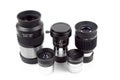Telescope eyepieces and barlow lens on white background, isolate Royalty Free Stock Photo