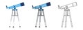 Telescope Flat Icon Set. Outline Astronomy Object