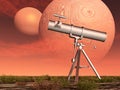 Telescope in front of two planets Royalty Free Stock Photo