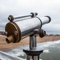 Telescope on Hague bridge in cloudy autumn day