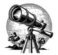 Telescope hand drawn sketch in doodle style Vector illustration