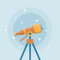 Telescope icon in flat style. Cosmos discover vector illustration on isolated background. Astronomy sign business concept Royalty Free Stock Photo