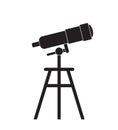 Telescope icon. Spyglass for discovery. Icon for planetarium and astronomy. Tripod with telescope. Symbol of discover stars in