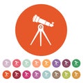 The telescope icon. Spyglass symbol. Flat