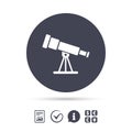 Telescope icon. Spyglass tool symbol. Royalty Free Stock Photo