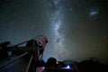 Telescope in the middle of the Atacama Desert under a clear sky in front of countless stars of our galaxy. Royalty Free Stock Photo