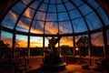 telescope in observatory dome, open to night sky