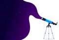 A telescope for observing the cosmos. Banner with a telescope on the background of space. Vector illustration