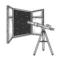 Telescope and open window sketch vector