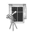 Telescope and open window sketch vector