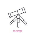 Telescope outline icon. Vector illustration. Optical instrument for observatory. Symbols of astronomy research and education