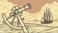 Telescope and Sextant on a Beach with Ship, vector design Generative AI Royalty Free Stock Photo