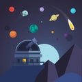 Telescope sits in an open observatory dome Royalty Free Stock Photo