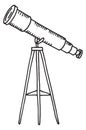 Telescope sketch. Astronomy optical device. Space research icon