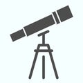 Telescope solid icon. Optical glass for looking at the stars with lens. Space exploration design concept, glyph style