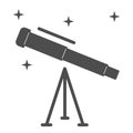 Telescope solid icon, science concept, Space research optical instrument sign on white background, Astronomy telescope