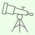 Telescope thin line icon. Astronomy observe planetarium tool outline style pictogram on white background. Universe and