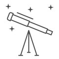 Telescope thin line icon, science concept, Space research optical instrument sign on white background, Astronomy