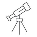 Telescope thin line icon, space and astronomy, magnify sign, vector graphics, a linear pattern on a white background.