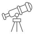 Telescope thin line icon. Spyglass vector illustration isolated on white. Ocular outline style design, designed for web