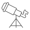 Telescope thin line icon, startup concept, Monocular sign on white background, Spyglass icon in outline style for mobile