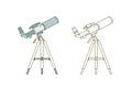 Telescope on tripod linear vector icon. Astronomer instrument, scientific equipment, space observation tool outline