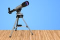 Telescope on the wooden table. 3D rendering Royalty Free Stock Photo