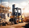 Telescopic Forklift Boom Lift Telehandler Vehicle at Construction Site. Generative AI Royalty Free Stock Photo