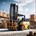 Telescopic Forklift Boom Lift Telehandler Vehicle at Construction Site. Generative AI Royalty Free Stock Photo