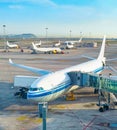 Telescopic gangway, airplane, airfield, airport Royalty Free Stock Photo