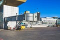 Telescopic gangway gate from the airport terminal. Royalty Free Stock Photo