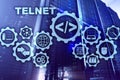 Teletype Network Protocol. Telnet Virtual terminal client. Internet and Network concept. Telnet.