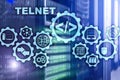 Teletype Network Protocol. Telnet Virtual terminal client. Internet and Network concept. Telnet