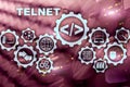Teletype Network Protocol. Telnet Virtual terminal client. Internet and Network concept. Telnet.