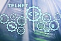 Teletype Network Protocol. Telnet Virtual terminal client. Internet and Network concept. Telnet