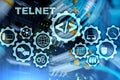 Teletype Network Protocol. Telnet Virtual terminal client. Internet and Network concept. Telnet.