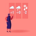 Television Anchorwoman Character at Studio Forecast Weather During Live Broadcasting. Woman Meteorologist Royalty Free Stock Photo