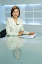 Television anchorwoman at TV studio Royalty Free Stock Photo