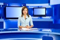 Television anchorwoman at TV studio Royalty Free Stock Photo